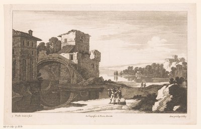 Paesaggio fluviale con rovina e ponte ad arco da Nicolas Perelle