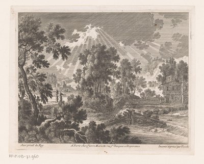 Paesaggio soleggiato con casa sul fiume da Nicolas Perelle