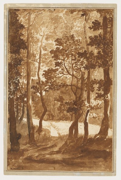 Ein Pfad, der in eine Waldlichtung führt da Nicolas Poussin