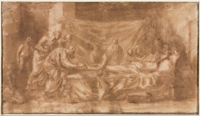 Estrema unzione (recto); Tre teste e altri schizzi (verso) da Nicolas Poussin