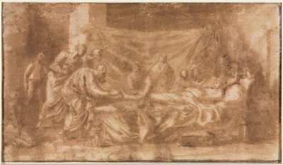 Estrema Unzione recto, Tre teste e altri schizzi verso, 1643-1644 da Nicolas Poussin