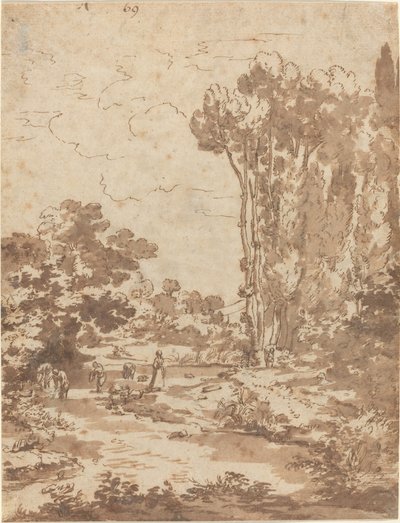 Figure che si bagnano in un ruscello da Nicolas Poussin