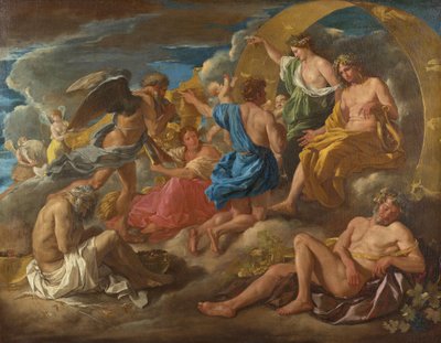 Helios und Phaëton mit Saturn und den vier Jahreszeiten da Nicolas Poussin