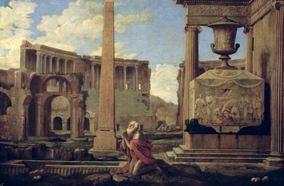 Eremita tra le rovine da Nicolas Poussin