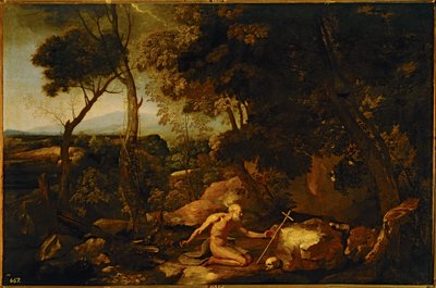 Paesaggio con San Girolamo ... (dipinto su tela) da Nicolas Poussin