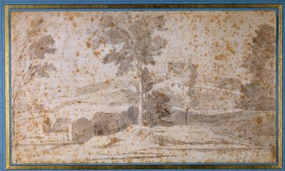 Paesaggio con un grande albero al centro e un belvedere da Nicolas Poussin