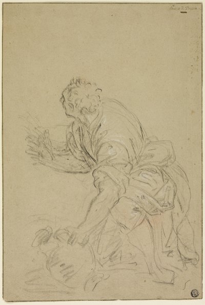 Uomo inginocchiato con brocca (recto); uomo in piedi (verso) da Nicolas Poussin