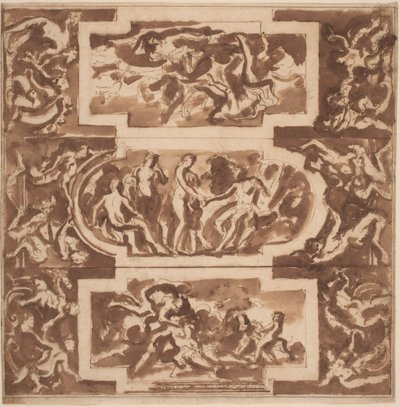 Modello per un Soffitto: Diana e il Morto Endimione, il Giudizio di Paride e la Morte di Adone da Nicolas Poussin