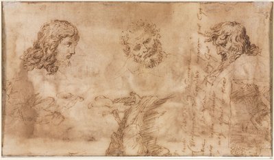 Tre teste e altri schizzi (verso), 1643-1644 da Nicolas Poussin