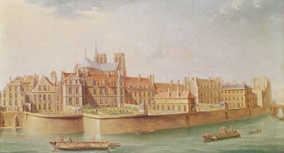 Case nel chiostro di Notre-Dame, Parigi da Nicolas Raguenet