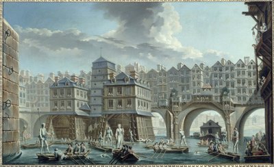 Giostra dei marinai, tra il Pont Notre-Dame e il Pont au Change da Nicolas Raguenet