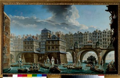Il gioco del marinaio tra il Pont Notre-Dame e il Pont-au-Change da Nicolas Raguenet