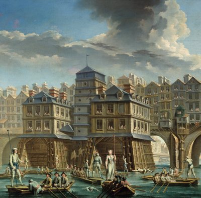(dettaglio) La Joute des mariniers tra il Pont Notre-Dame e il Pont-au-Change Una giostra nautica sulla Senna a Parigi. Dipinto di Nicolas Jean Baptiste Raguenet (1715-1793) 1756 Parigi, Musee Carnavalet da Nicolas Raguenet