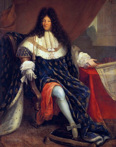 Luigi XIV (1638-1715) re di Francia dal 1643 al 1715 che mostra la casa reale di Saint Cyr da Nicolas Rene Jollain