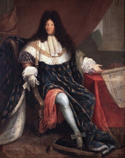 Ritratto di Luigi XIV con il piano della casa reale di Saint Cyr (olio su tela) da Nicolas Rene Jollain