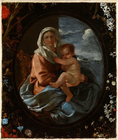 Vergine e Bambino in una ghirlanda di fiori da Nicolas & Seghers Daniel (1590–1661) Poussin