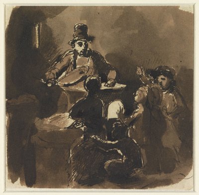 Bambini intorno al fuoco di un venditore di castagne (?) da Nicolas Toussaint Charlet