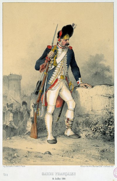 Membro della guardia francese (14 luglio 1789). Incisione di Nicolas Toussaint Charlet (1792-1845) da Nicolas Toussaint Charlet