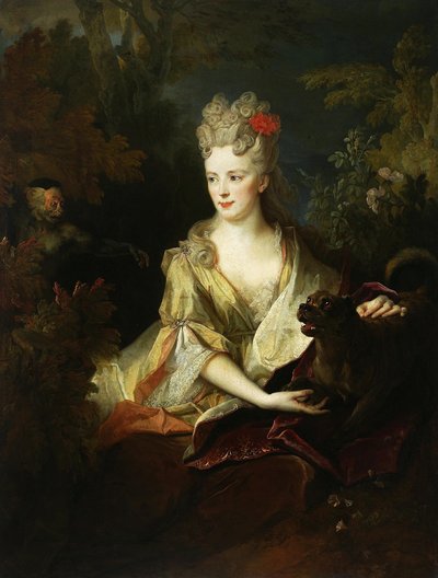 Ritratto di signora con cane e scimmia da Nicolas de Largillière