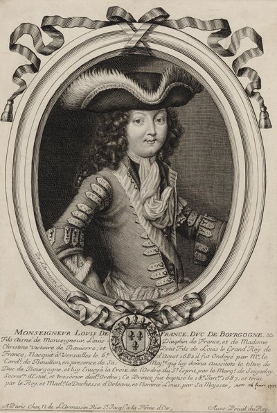 Ritratto inciso di Luigi, Duca di Borgogna (1682-1712) da Nicolas de Larmessin
