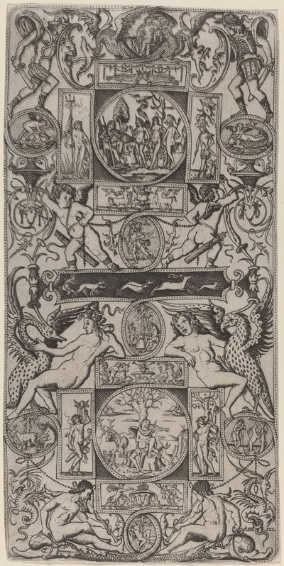 Pannello ornamentale con Orfeo e il giudizio di Paride da Nicoletto da Modena
