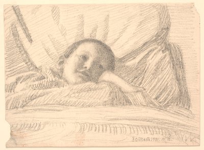 Bambino (bambina?) che giace a letto da Niels Jakob Jakobsen Bjerre