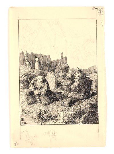 Illustrazione per "Il guardiano della spiaggia e il fantasma della chiesa" da Niels Skovgaard
