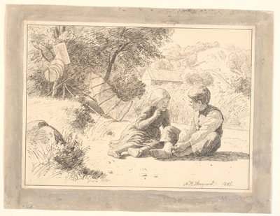 Due bambini sulla riva di un lago a Öströö, Halland da Niels Skovgaard