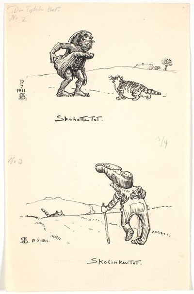 Due bozzetti per "Il gatto grasso" da Niels Skovgaard
