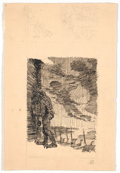 Il troll Grendel spia attraverso la fessura di Hjorthal da Niels Skovgaard