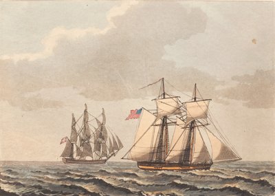 Una nave danese e una goletta americana con vento laterale da Niels Truslew
