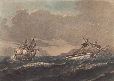 Una nave che si allontana dalla terra e una brigantina che, alla deriva per l