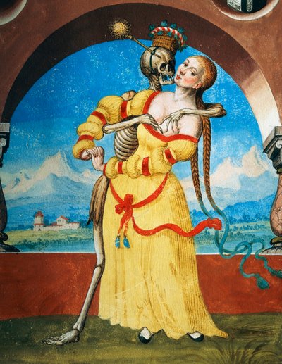 La morte con la giovane donna, dettaglio della Morte, vedova e giovane donna dal ciclo della Danza della Morte di Albrecht Kauw da Niklaus Manuel