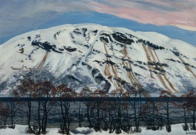 Fredda mattina di aprile con valanga, Montagna innevata da Nikolai Astrup