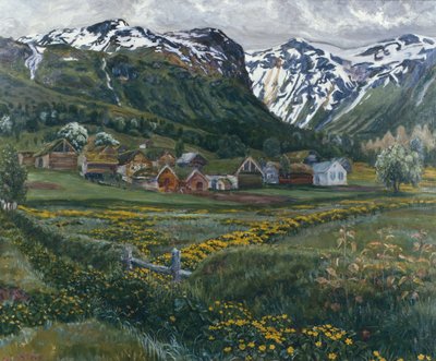 Notte di giugno e vecchio cortile di Jølster da Nikolai Astrup