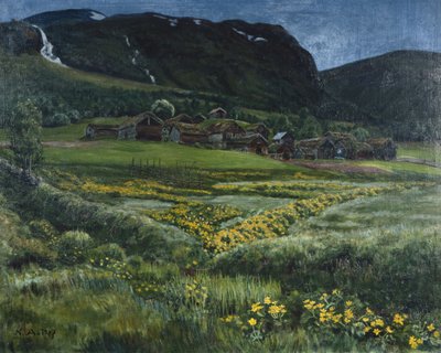 Notte di giugno e vecchio cortile della Norvegia occidentale da Nikolai Astrup