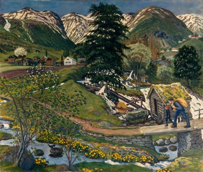 Kvennagong e cortile di Jolster da Nikolai Astrup