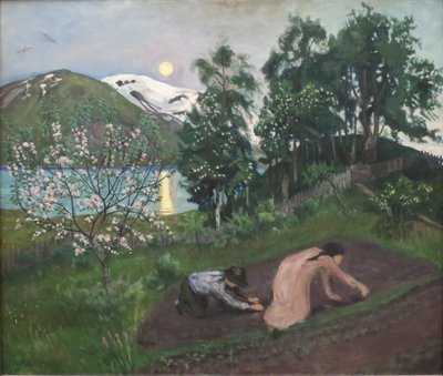 Norvegese Bokmål:  Vårnatt i hagen Notte di primavera da Nikolai Astrup