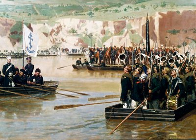 I russi attraversano il Danubio a Svishtov nel giugno 1877 da Nikolai Dmitrievich Dmitriev Orenburgsky
