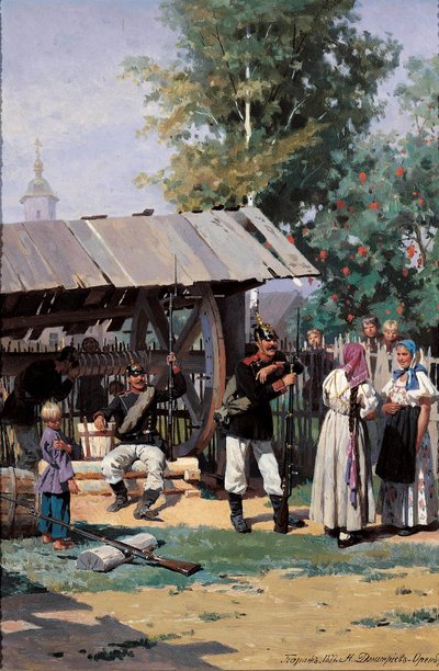 Soldati russi in un villaggio di campagna, 1877 da Nikolai Dmitrievich Dmitriev Orenburgsky