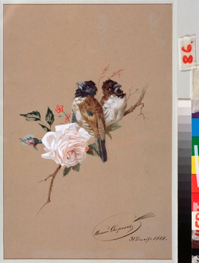 Due uccelli su una rosa da Nikolai Egorevich Sverchkov