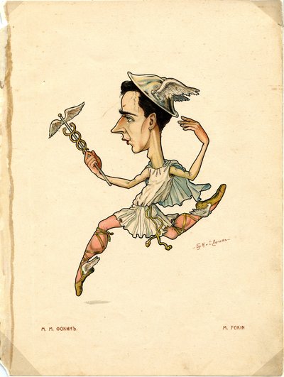 Ballerino e coreografo Michel Fokine Da: Balletto russo in caricature, 1902-1905 da Nikolai Gustavovich Legat