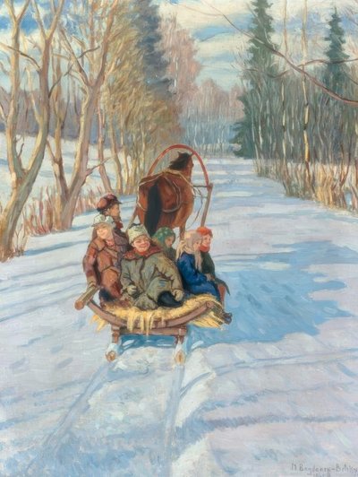 Bambini su una slitta trainata da cavalli da Nikolai P. Bogdanow Bjelski