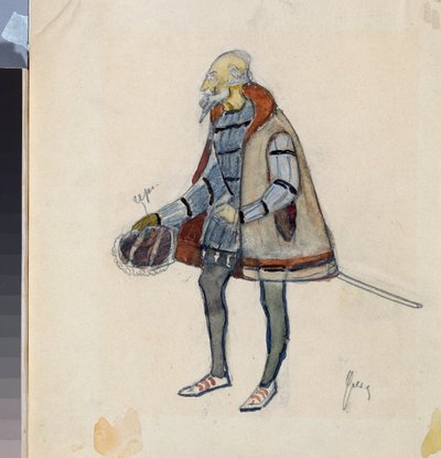Costume preparatorio, il barone avaro, per la pièce "Il cavaliere avaro" di Aleksandr Puškin (1799-1837) - Opera di Nikolai Pavlovich Ulyanov (1875-1949) da Nikolai Pavlovich Ulyanov