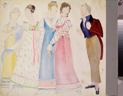 Costumi preparatori, un uomo e quattro giovani donne, per l