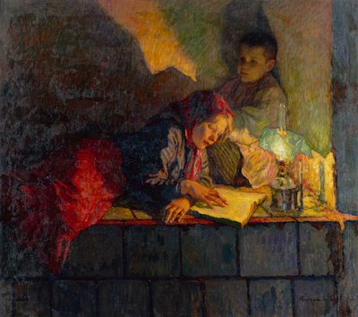 Bambini che Leggono alla Luce di una Candela da Nikolai Petrovich Bogdanov Belsky