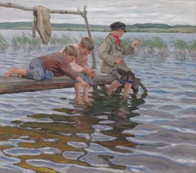 Ragazzi che Pescano da un Molo da Nikolai Petrovich Bogdanov Belsky