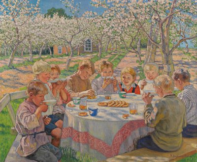 Tè nel frutteto di mele da Nikolai Petrovich Bogdanov Belsky