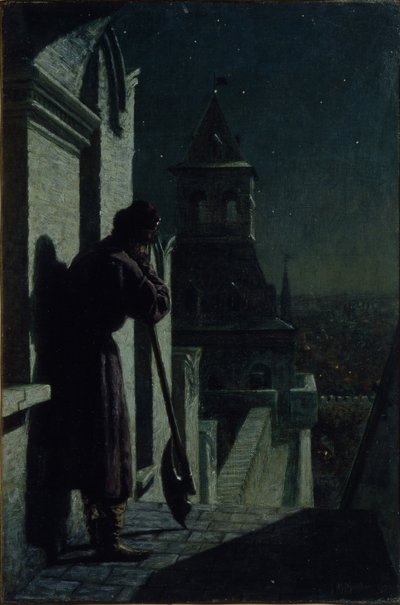 Strelets sulla torre del Cremlino di Mosca in una notte di luna, anni 1890 da Nikolai Sergeyevich Matveyev