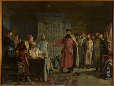 La lite di Zakhary Lyapunov con lo zar Vasili Shuisky al Cremlino da Nikolai Vasilievich Nevrev